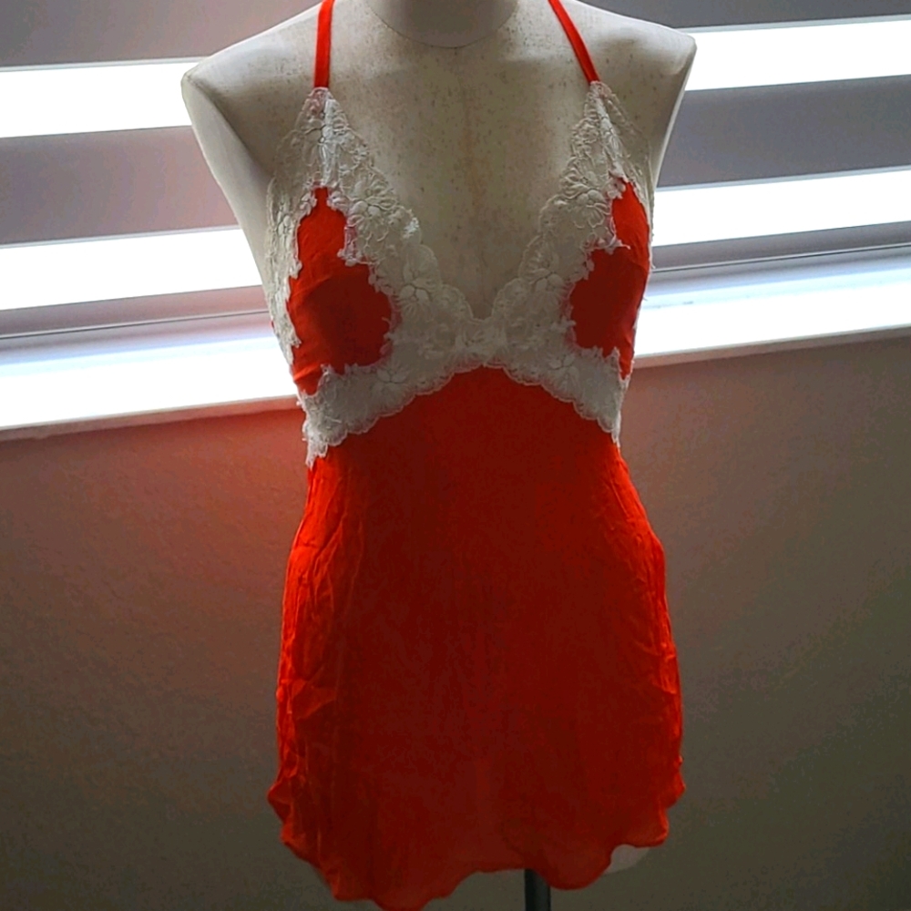 Victoria Secret coral and white lingerie slip